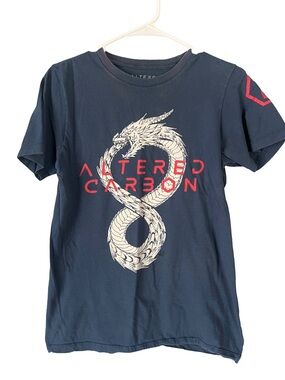 Altered Carbon Graphic Tee - Navy with Cream & Red Print